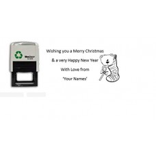 Personalised Christmas Card - self Inking Stamp - Cute Bear Design - 30 x 50mm