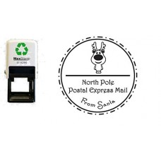 Reindeer North Pole Postal Mark self Inking Stamp - Black Ink - 34 x 34 mm