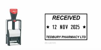 COLOP Custom Heavy Duty Microban Date Stamp - up to 3 Lines of Text (Including Date)