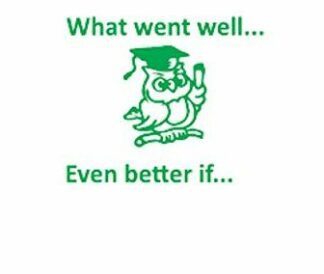 What Went Well - Even Better If - Smart Owl Design - Self Inking Green Stamp - 28 x 28 mm