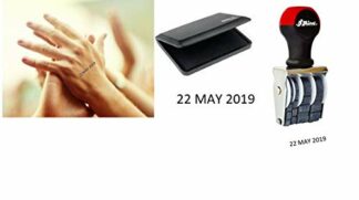 Hand Dater Stamp 4mm Ideal for re-Entry, Parties, Festivals, Pubs and Clubs - Complete with Black Ink pad with Safe Water Based Ink That Easily wash Off